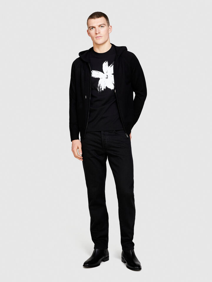Knit sweatshirt with zip and hood - men's sweatshirts - Black | Sisley image number 1
